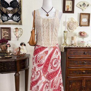 Y2k boho fairy paisley midi skirt